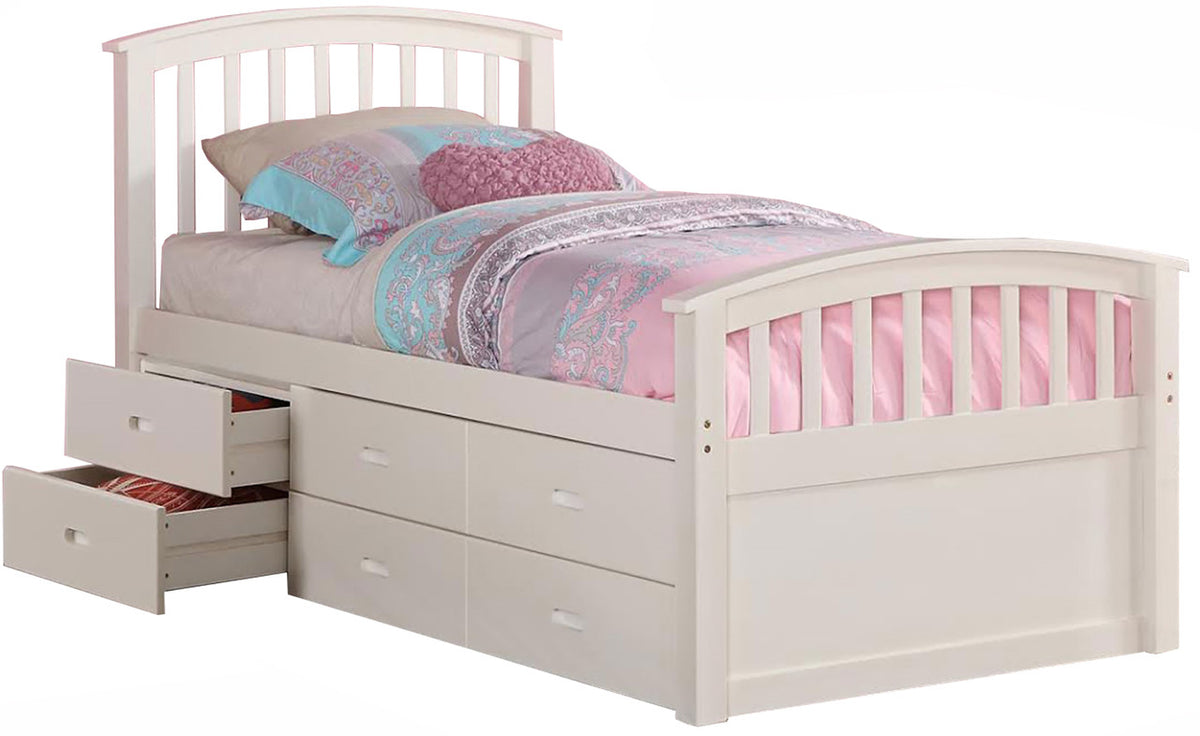 MARLOWE White Twin 6-Drawer Captains Bed