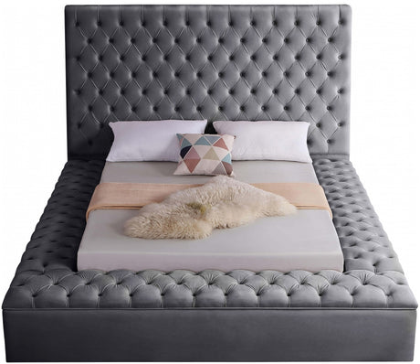 AZELL Gray Velvet 61" Height Platform Bed with Storage Benches