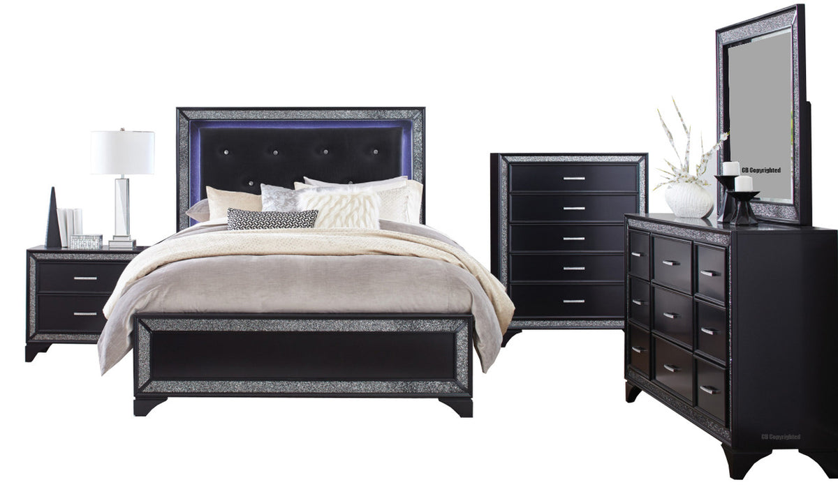 DOLCE Queen Black Lighted Bedroom Set