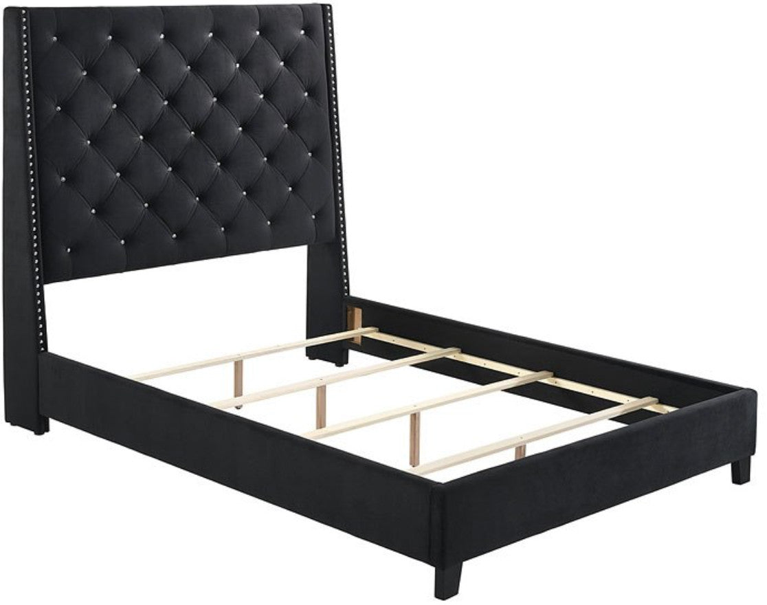 JOYLETTE Black Fabric Tufted Bed