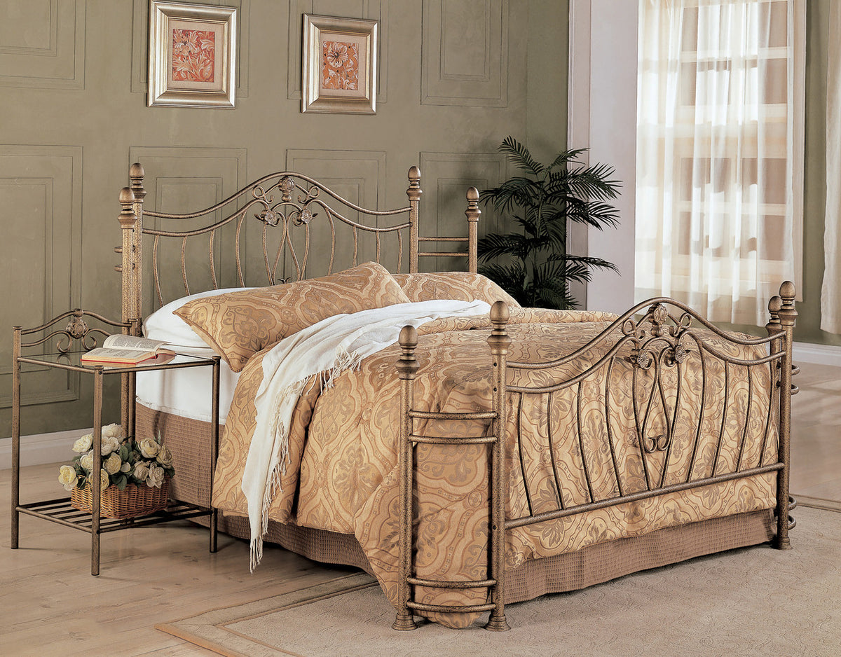 Buckley Metal Brushed Antique Gold Finish Headboard & Footboard
