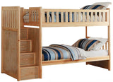 WILSON Natural Pine 97" Wide by 63" Height Twin Over Twin Stairway Bunkbed
