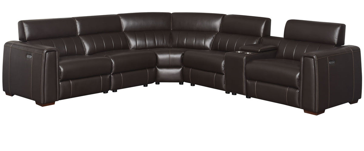 DONOVAN Top-Grain Leather 6-PC Powered Reclining Sectional with USB
