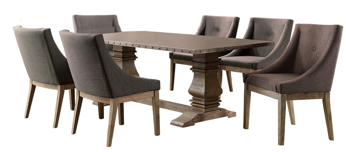 Josefine Oak/Zinc 7-PC Dining Set Curved Arm Chairs