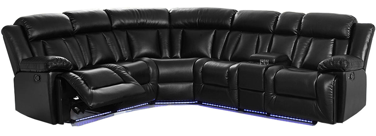Jameson Black Reclining Sectional With LED/USB/ Storage Console