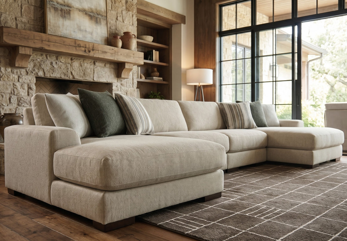 New York Sand Polyester 180"  4-Piece Double Chaise Sectional
