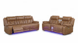 Overlook Caramel Brown Powered Reclining Sofa & Loveseat With Bluetooth