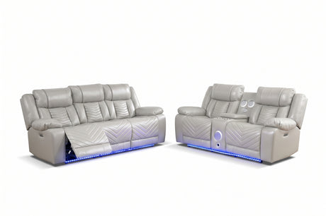 Overlook Grey Powered Reclining Sofa & Loveseat With Bluetooth