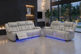 Overlook Grey Powered Reclining Sofa & Loveseat With Bluetooth