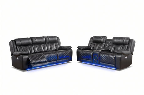 Overlook Black Powered Reclining Sofa & Loveseat With Bluetooth