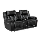 Overlook Black Powered Reclining Sofa & Loveseat With Bluetooth