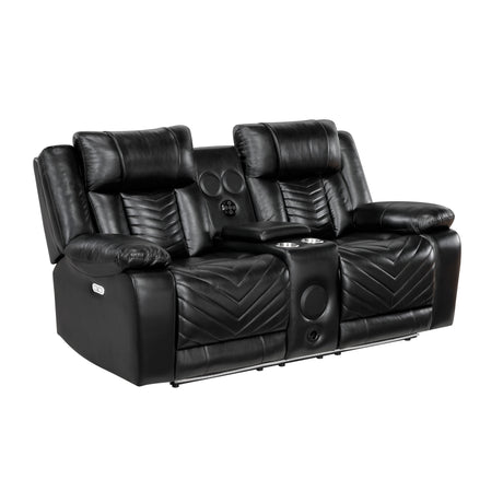 Overlook Black Powered Reclining Sofa & Loveseat With Bluetooth