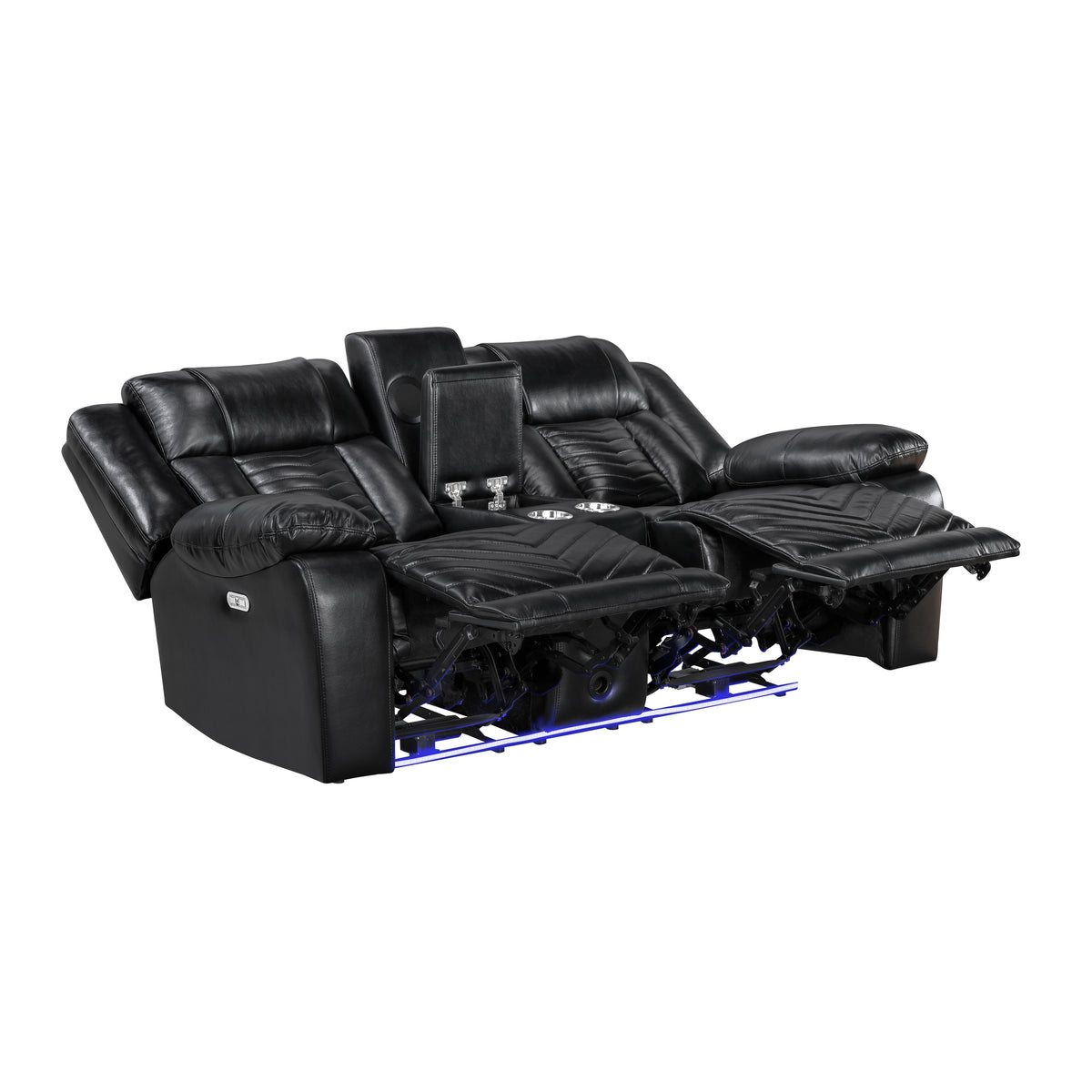 Overlook Black Powered Reclining Sofa & Loveseat With Bluetooth