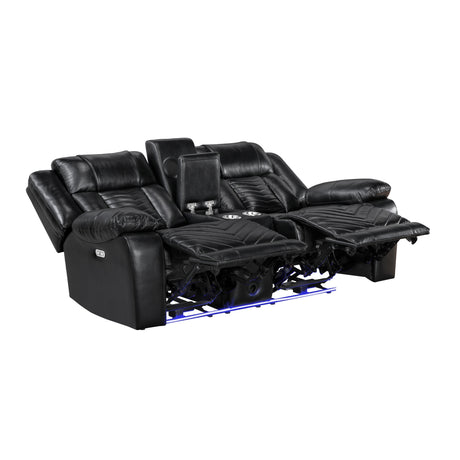 Overlook Black Powered Reclining Sofa & Loveseat With Bluetooth