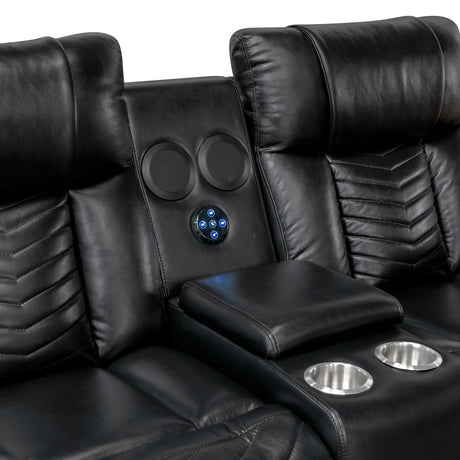 Overlook Black Powered Reclining Sofa & Loveseat With Bluetooth