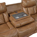 Overlook Caramel Brown Powered Reclining Sofa & Loveseat With Bluetooth