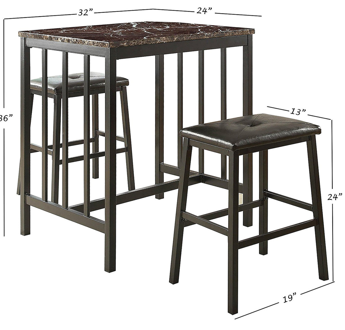 BRANDEN 3 Piece Counter Height Faux Marble Set