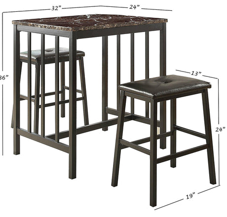 BRANDEN 3 Piece Counter Height Faux Marble Set