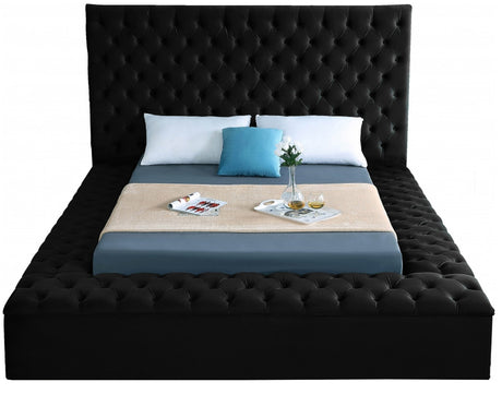 AZELL Black Velvet 61" Height Platform Bed with Storage Benches