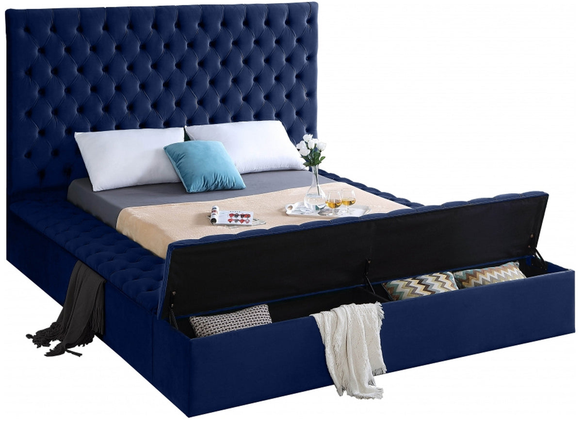 AZELL Blue Velvet 61" Height Platform Bed with Storage Benches
