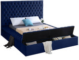 AZELL Blue Velvet 61" Height Platform Bed with Storage Benches