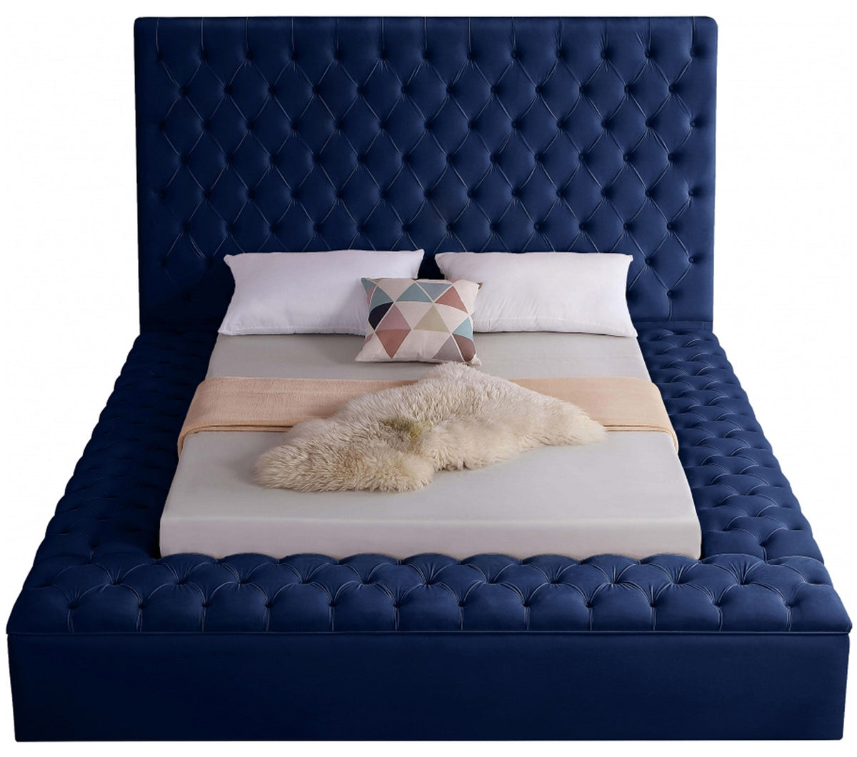 AZELL Blue Velvet 61" Height Platform Bed with Storage Benches