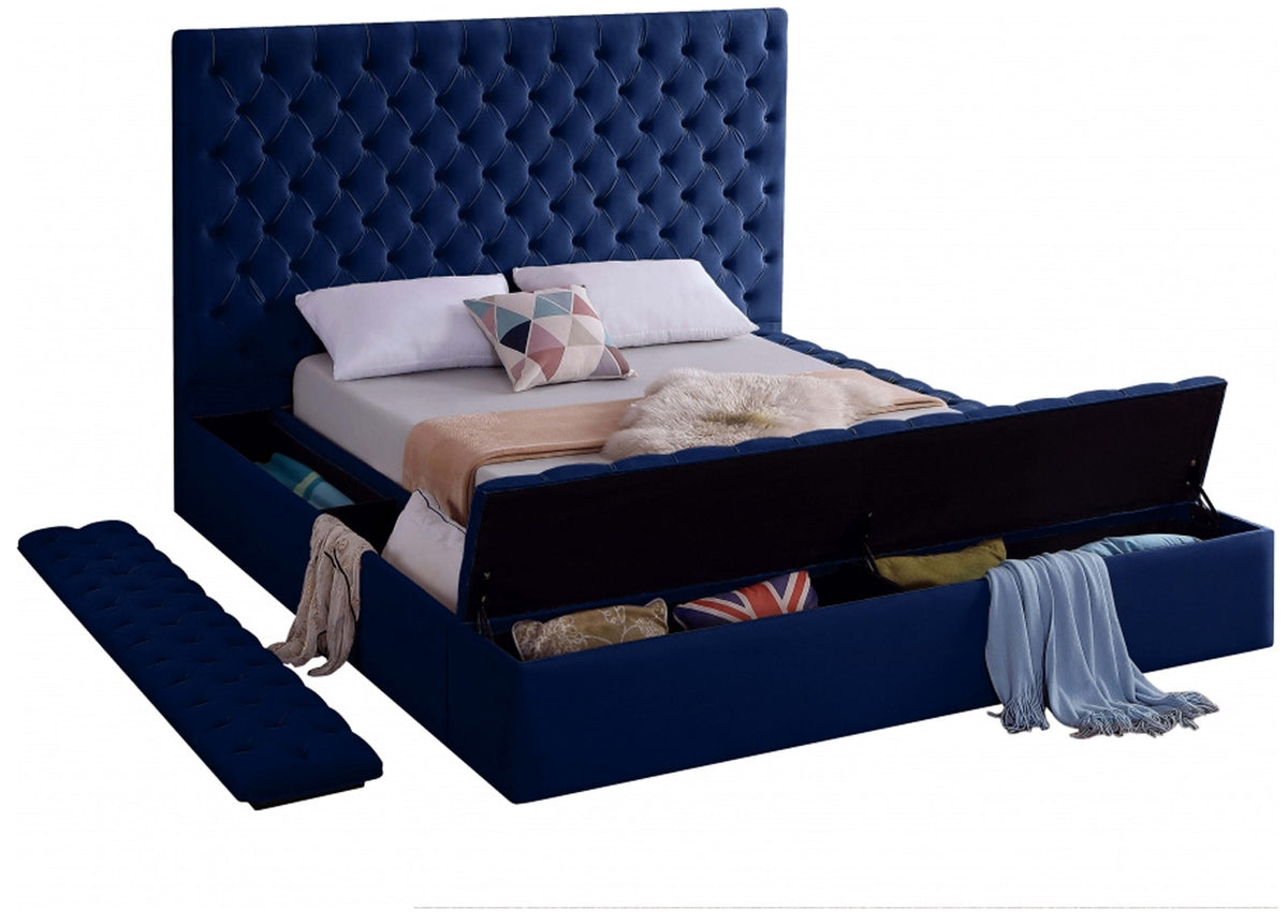 AZELL Blue Velvet 61" Height Platform Bed with Storage Benches