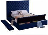 AZELL Blue Velvet 61" Height Platform Bed with Storage Benches
