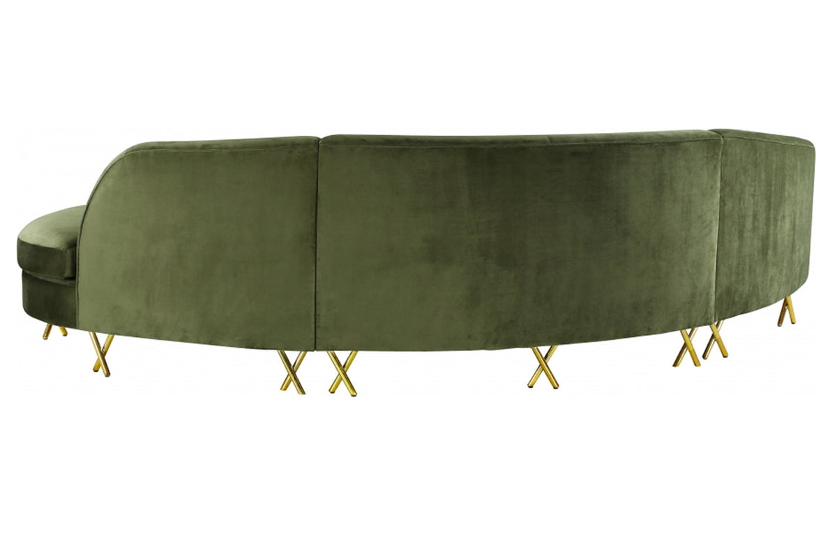 RAIIN Olive Green Velvet 134" Wide Curved Sectional