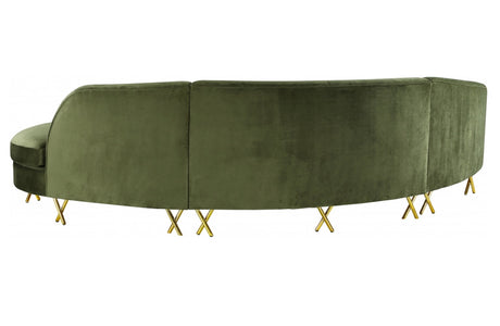 RAIIN Olive Green Velvet 134" Wide Curved Sectional