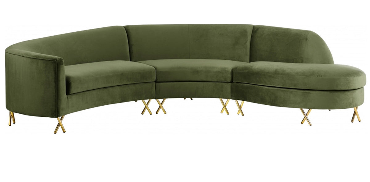 RAIIN Olive Green Velvet 134" Wide Curved Sectional