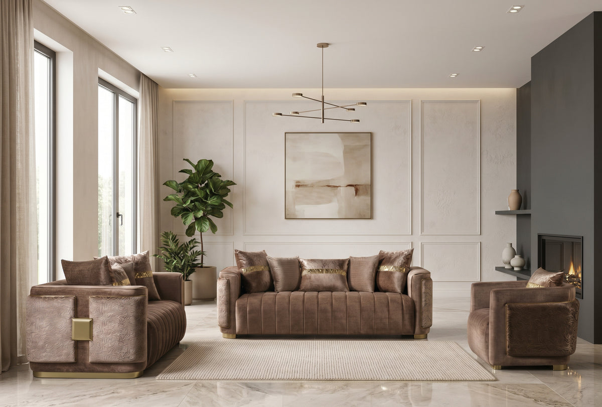 Beatrice Brown Velvet Sofa & Loveseat