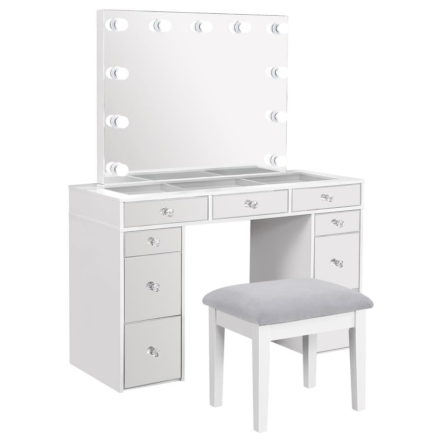 Starlit White Mirrored 48" Vanity Table Set With Stool