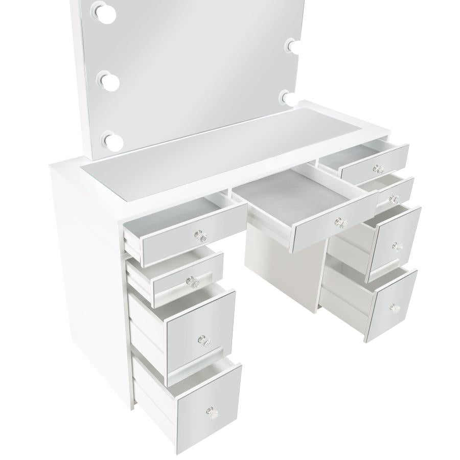 Starlit White Mirrored 48" Vanity Table Set With Stool