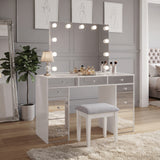 Starlit White Mirrored 48" Vanity Table Set With Stool