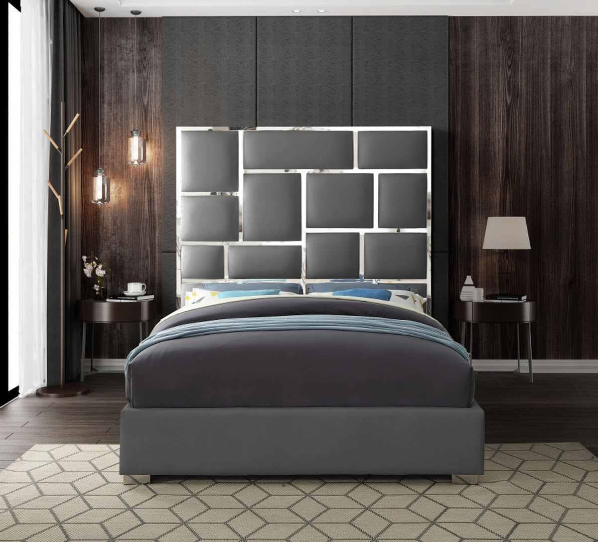 SYLVIA Gray Faux Leather Bed