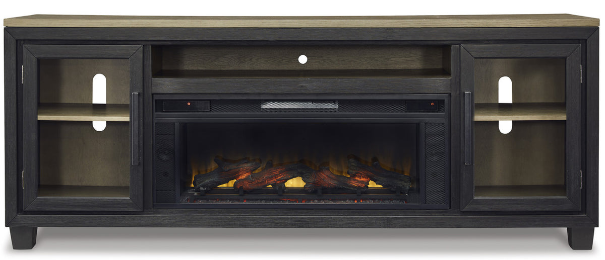 TOLAR Black 83" Wide x 33" Height TV Stand with Fireplace & Bluetooth Speakers