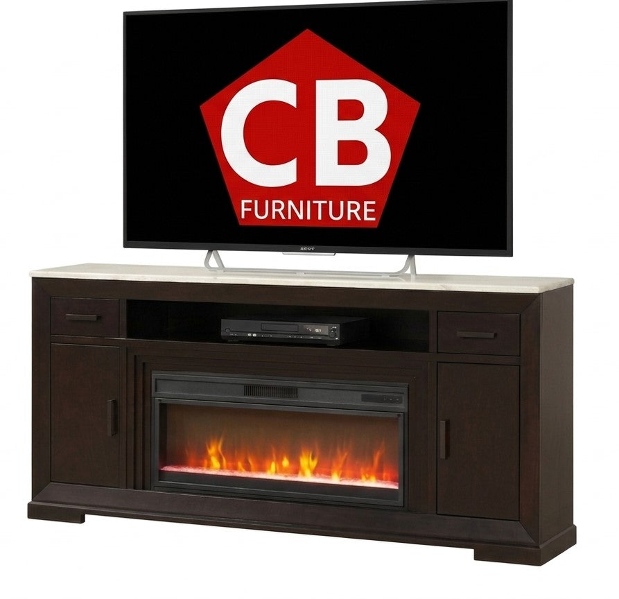 Luminary Cherry Faux Marble 83" Wide x 36" Height TV Stand with Fireplace