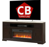Luminary Cherry Faux Marble 83" Wide x 36" Height TV Stand with Fireplace