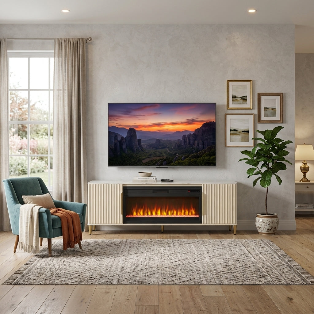Lucent Pearl 78" Wide x 25" Height TV Stand with Fireplace