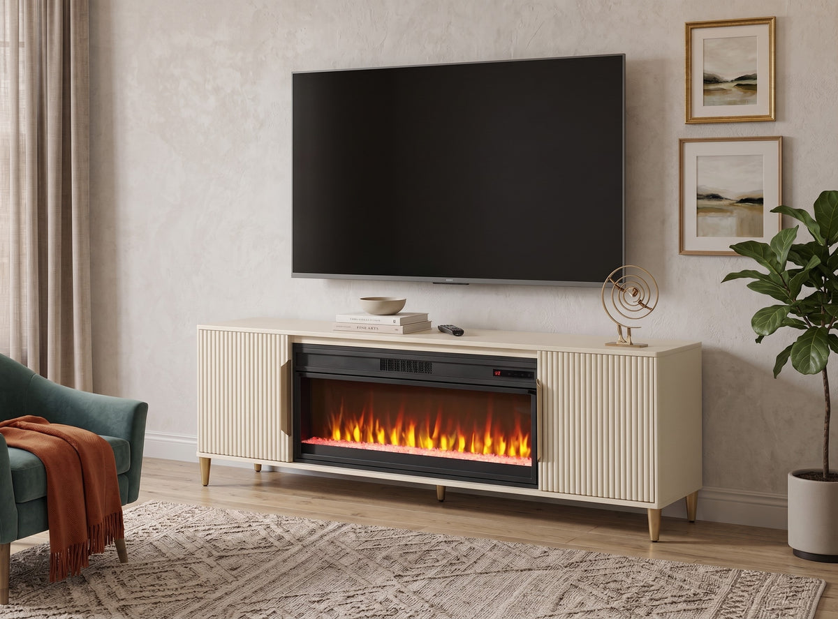 Lucent Pearl 78" Wide x 25" Height TV Stand with Fireplace