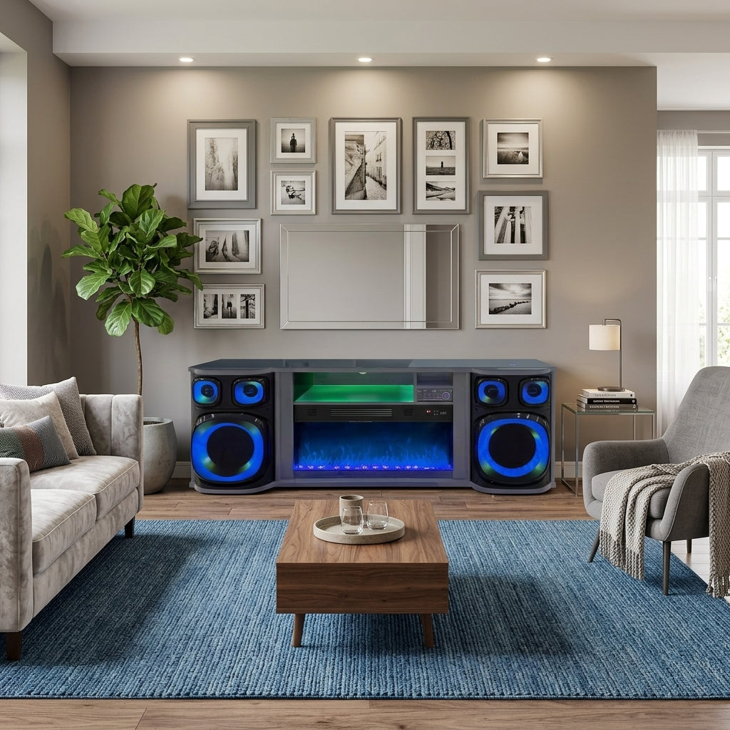 Tron 71" Wide x 25" Height Smart Fireplace TV Stand with Bluetooth Soundsystem