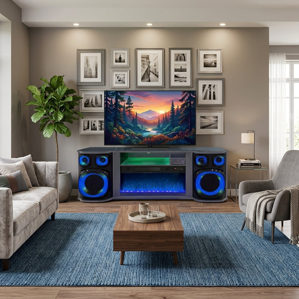 Tron 71" Wide x 25" Height Smart Fireplace TV Stand with Bluetooth Soundsystem