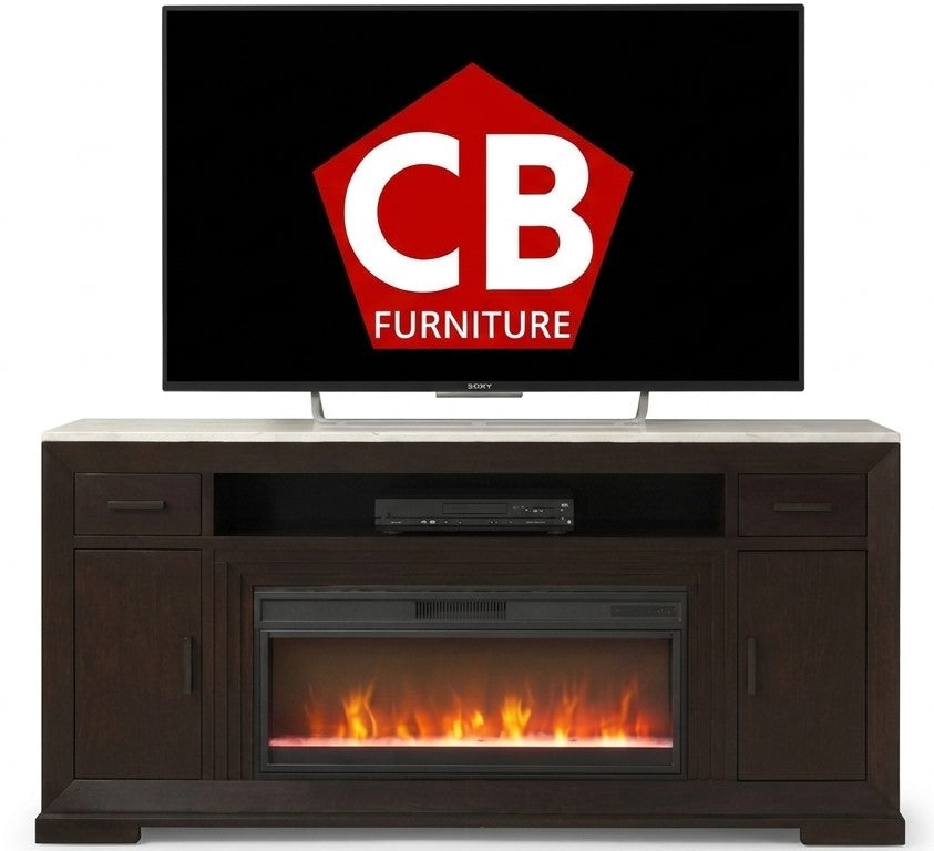 Luminary Cherry Faux Marble 83" Wide x 36" Height TV Stand with Fireplace