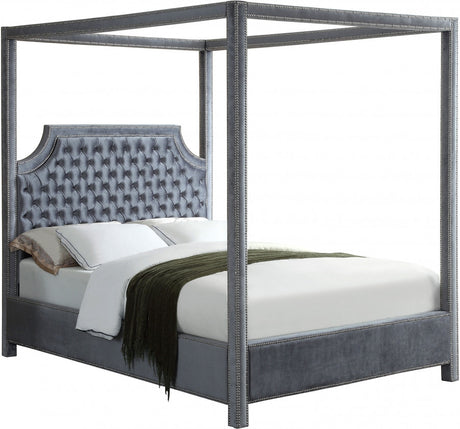 VALENCIA Gray Velvet Canopy Bed