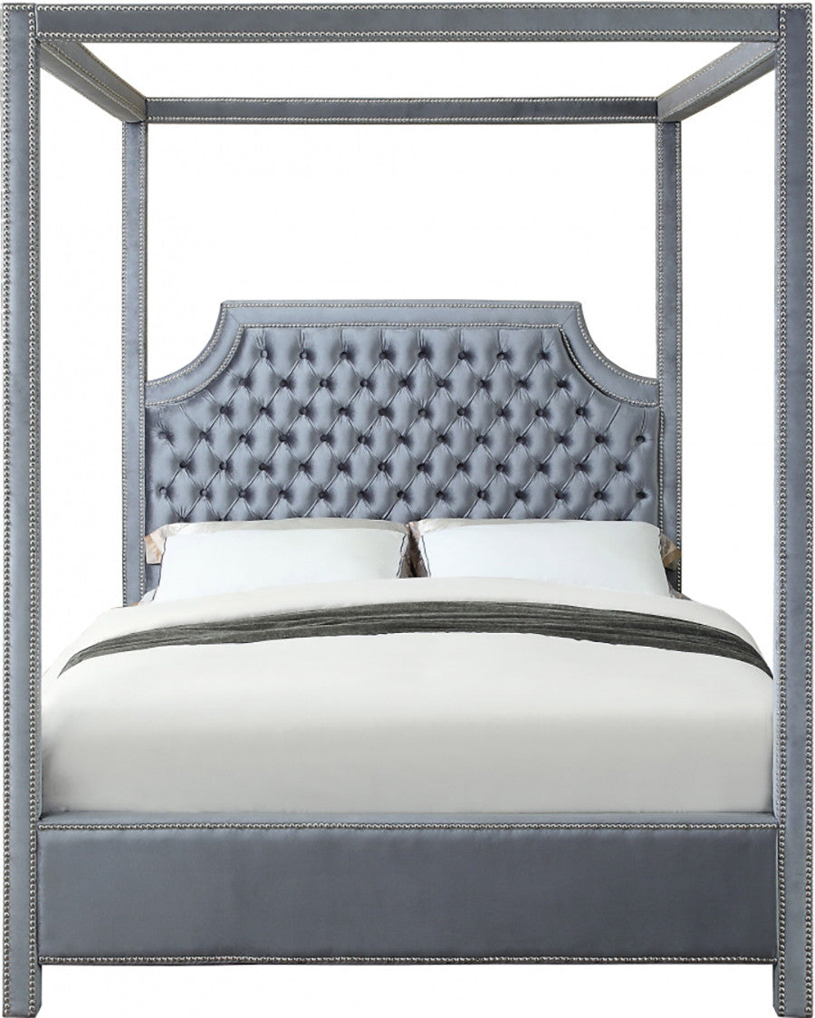 VALENCIA Gray Velvet Canopy Bed