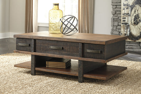 WILLIS 48" Wide Two-Tone Brown Lift Top Coffee Table