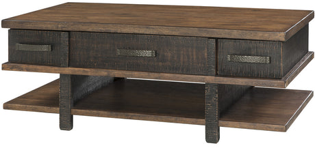 WILLIS 48" Wide Two-Tone Brown Lift Top Coffee Table